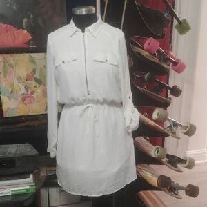 New Look White Cuffed Long Sleeve Shirt Dress